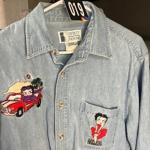 Betty boo denim shirt vintage 100% cotton M Hollywood